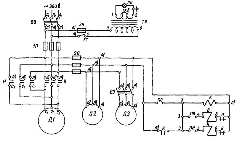 Схема электрическая токарно-винторезного станка 1Е61М