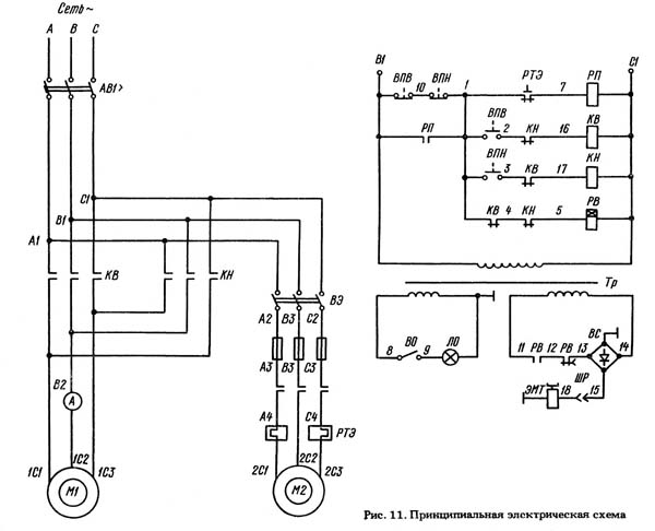 Схема электрическая токарно-винторезного станка 1М61П