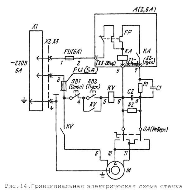 Схема электрическая токарного станка Универсал-3М