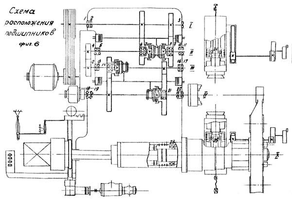Схема расположения подшипников токарно-револьверного станка 1425